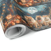 Papier Cadeau Chow Chow Halloween Éffrayant (Coin rond)