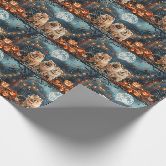 Papier Cadeau Chow Chow Halloween Éffrayant (Coin)