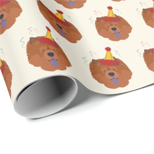 Papier Cadeau Chow Chow mignon avec le Motif de Noël (Coin rond)