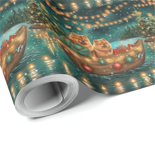 Papier Cadeau Chow Chow Noël Festive Voyage (Coin rond)