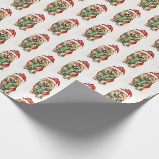 Papier Cadeau Chow de Noël avec Écharpe d'hiver (Coin)