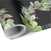 Papier Cadeau Christ est né Black Christmas Wreath (Coin rond)