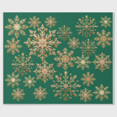 Papier Cadeau Christams Gold and Green Snowflake Wrapping paper (Plat)