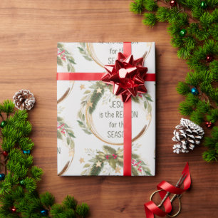 Papier Cadeau Christian Christmas Citation Jésus Raison Saison