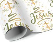 Papier Cadeau Christian Religion Theme Jesus Typography Cross (Coin rond)