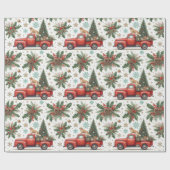 Papier Cadeau Christma Red Truck Dog & Holiday Greenery  (Plat)