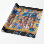 PAPIER CADEAU CHRISTMAS ANGELS PARCHEMENT, FLEURS BLEUES ROUGES,<br><div class="desc">Portraits d'anges avec fleurs blanches de lys, détail de la peinture du couronnement de la Vierge par le maître de la Renaissance italienne Filippo Lippi 1439 -1447 FLorence Italie. Design de Noël élégant, classique, lumineux et joyeux sur parchemin avec des motifs florentins anciens et un saphir bleu 3D brillant et...</div>