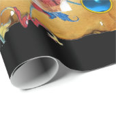 PAPIER CADEAU CHRISTMAS ANGELS PARCHEMENT, FLEURS BLEUES ROUGES, (Coin rond)