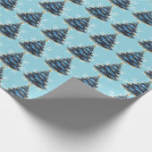 Papier Cadeau Christmas Artistic Blue Gold Tree Snowflakes (Coin)