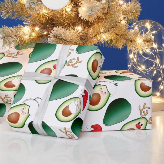 Papier Cadeau Christmas Avocado Père Noël, Rudolph, & Mrs Claus (Vacances)