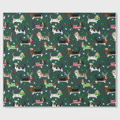 Papier Cadeau Christmas Basset Hound Forest Green (Plat)
