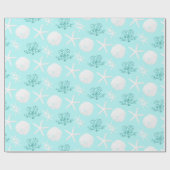 Papier Cadeau Christmas Beach Sand Dollar Starfish Aqua Blue (Plat)