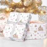 Papier Cadeau Christmas Bear Girl rose Nom Texte Noël<br><div class="desc">Papier de Noël mignon pour les bébés et les petites filles avec le nom et deux autres textes différents,  facilement personnaliser. Visitez le magasin pour découvrir la gamme complète de produits disponibles - Kate Eden Art</div>