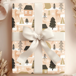 Papier Cadeau Christmas Bear Village Rose Black Gold