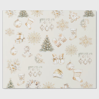 Papier Cadeau Christmas beige gold wrapping paper