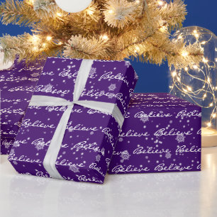 Papier Cadeau Christmas Believe Texte et Snowflakes