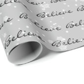 Papier Cadeau Christmas Believe Texte et Snowflakes (Coin rond)