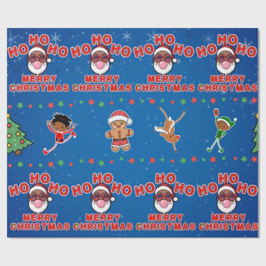 Papier Cadeau Christmas Black Santa Wrapping Paper (Plat)