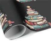 Papier Cadeau Christmas Books Tree Book Lover Teachers Bookworm (Coin rond)