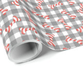 Papier Cadeau Christmas Candy Cane Dog Bones On Gingham (Coin rond)