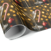 Papier Cadeau Christmas Candy Cane Hooked on a Martini Glass (Coin rond)