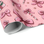 Papier Cadeau Christmas Candy Canes and Bows Wrapping Paper (Coin rond)