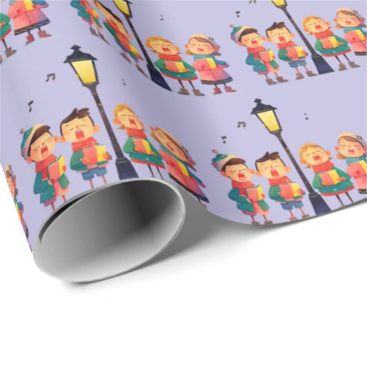 Papier Cadeau Christmas Carolers Singing by a Lampost (Coin rond)