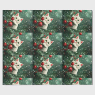 Papier Cadeau Christmas Cat Climbing Xmas Tree