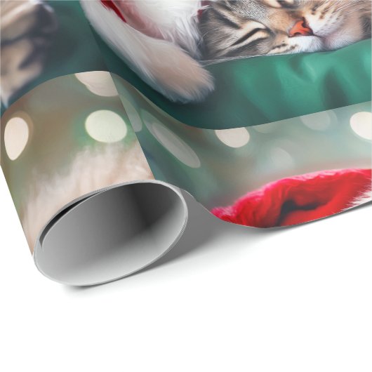 Papier Cadeau Christmas Cat Nap (Coin rond)