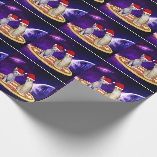 PAPIER CADEAU CHRISTMAS CHAT DANS L'ESPACE PIZZA WRAPPER PAPIER (Coin)