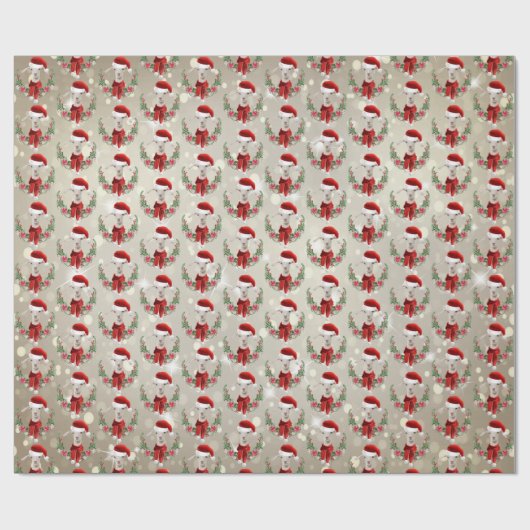 Papier Cadeau Christmas Chèvre Kid 2 à Santa Hat et Scarf Gold (Plat)