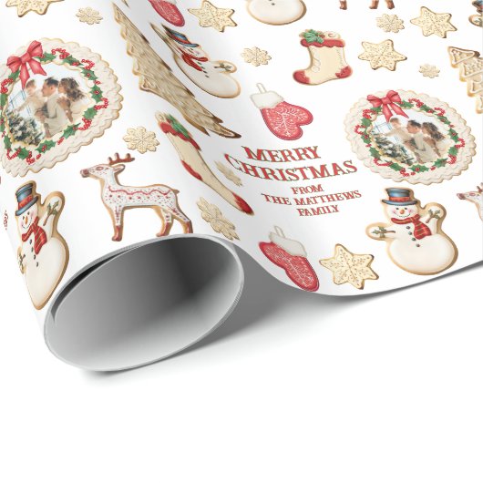 Papier Cadeau Christmas Custom Photo & From Name Cookie (Coin rond)