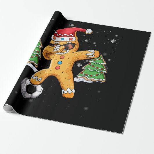 Papier Cadeau Christmas Dabbing Gingerbread Soccer Sport Santa (Déroulé)
