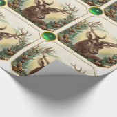 PAPIER CADEAU CHRISTMAS DEER, PINE CONE CROWNS, GREEN GEMSTONES (Coin)