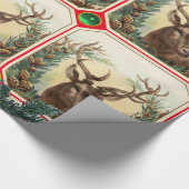 Papier Cadeau CHRISTMAS DEER, PINE CONES COURONNE, GREEN GEMS Ro (Coin)