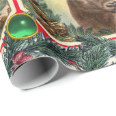 Papier Cadeau CHRISTMAS DEER, PINE CONES COURONNE, GREEN GEMS Ro (Coin rond)