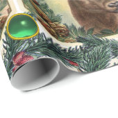 PAPIER CADEAU CHRISTMAS DEER, PINE CONES COURONNE, GREEN GEMSTON (Coin rond)