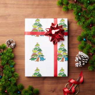Papier Cadeau Christmas Dinosaur T Rex Tree Xmas Lights Festive
