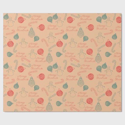 Papier Cadeau Christmas Doodle Pattern | Snowmen, Trees & Candy (Plat)