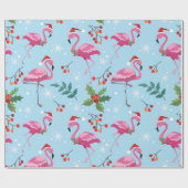 Papier Cadeau Christmas flamingos and holly on blue pattern (Plat)