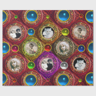 PAPIER CADEAU CHRISTMAS FLORAUX ROUGE COURONNES, CHÂSSIS PHOTO G