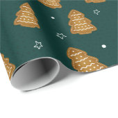 Papier Cadeau Christmas Gingerbread Trees Wrapping Paper (Coin rond)