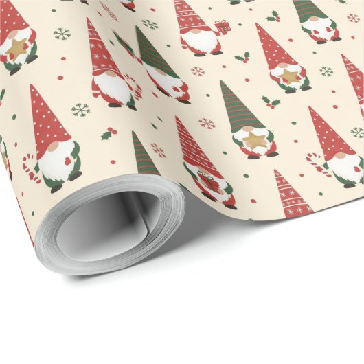 Papier Cadeau Christmas Gnome Party Pattern (Coin rond)