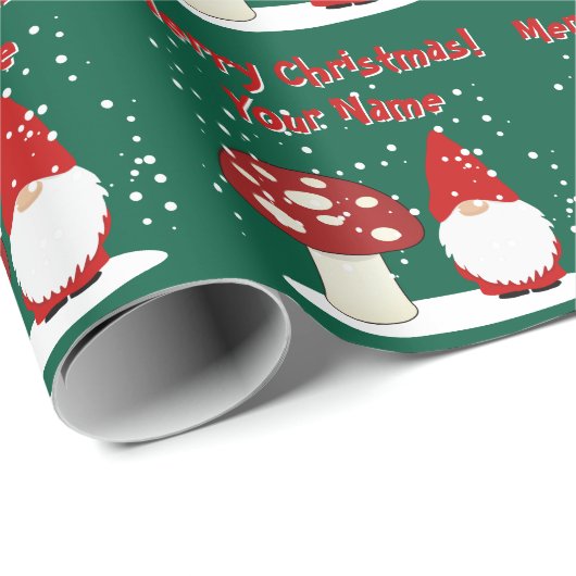 Papier Cadeau Christmas gnome with red mushroom custom Holiday (Coin rond)