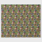 Papier Cadeau Christmas Golden Retriever Watching a Toy Train (Plat)