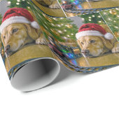 Papier Cadeau Christmas Golden Retriever Watching a Toy Train (Coin rond)