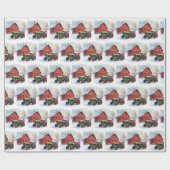 Papier Cadeau Christmas Green Farm Tractor and Red Barn (Plat)