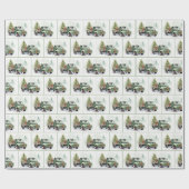 Papier Cadeau Christmas Green Retro Truck With Tree (Plat)