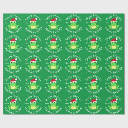 Papier Cadeau Christmas Green Santa Hat Frog Motif mignet (Plat)