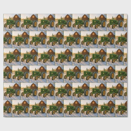 Papier Cadeau Christmas Green Tractor With Glowing Lights (Plat)